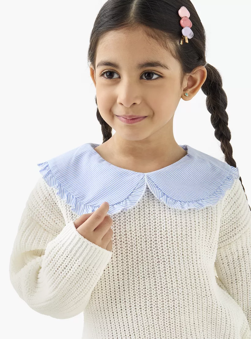 Juniors Textured Pullover with Peter Pan Collar and Long Sleeves-4