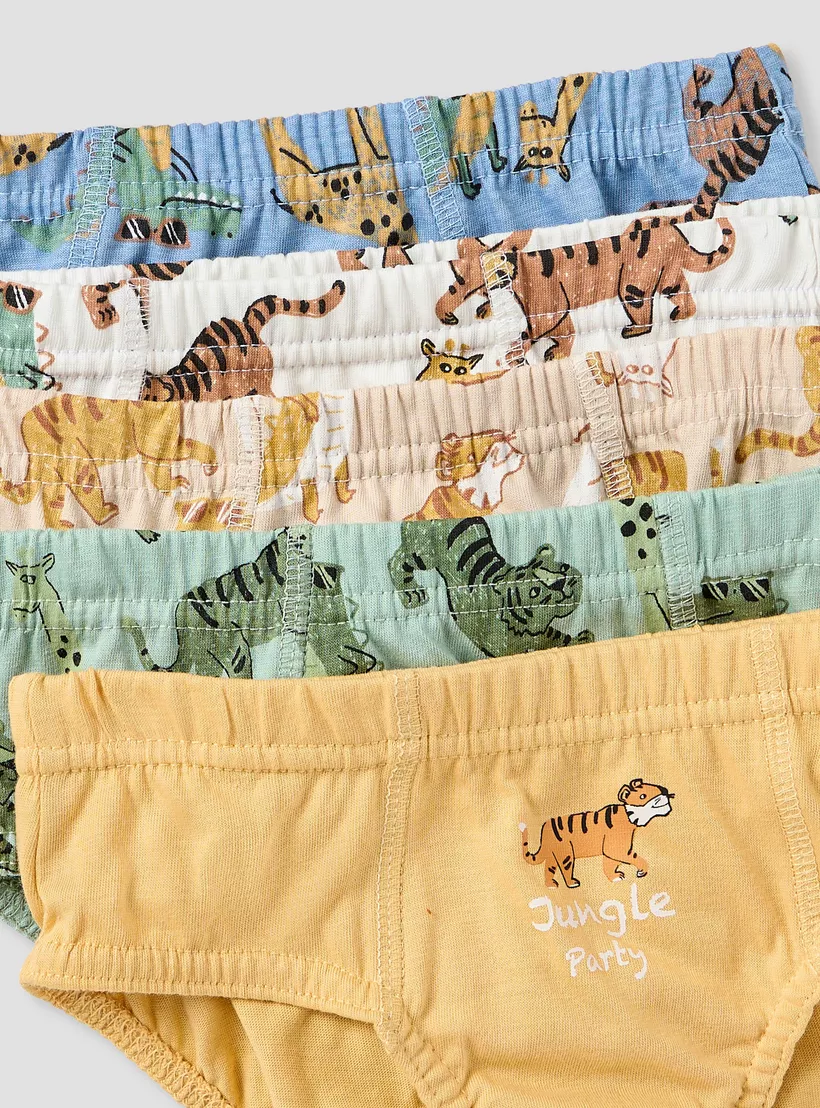 Juniors Tiger Print Briefs with Elasticated Waistband - Set of 53