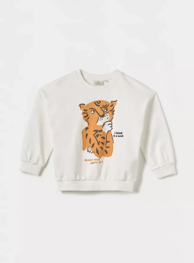 Juniors Tiger Print Pullover Sweatshirt with Long Sleeves-1