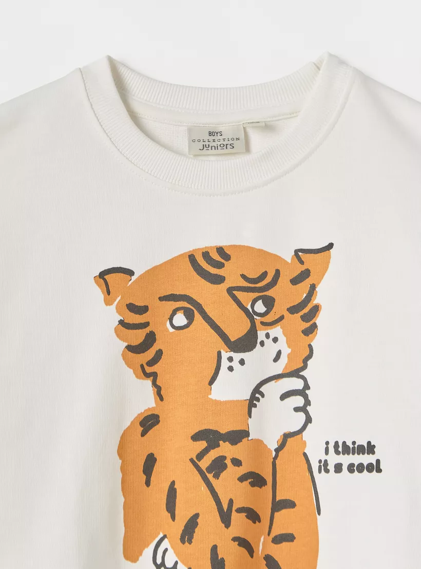 Juniors Tiger Print Pullover Sweatshirt with Long Sleeves-3