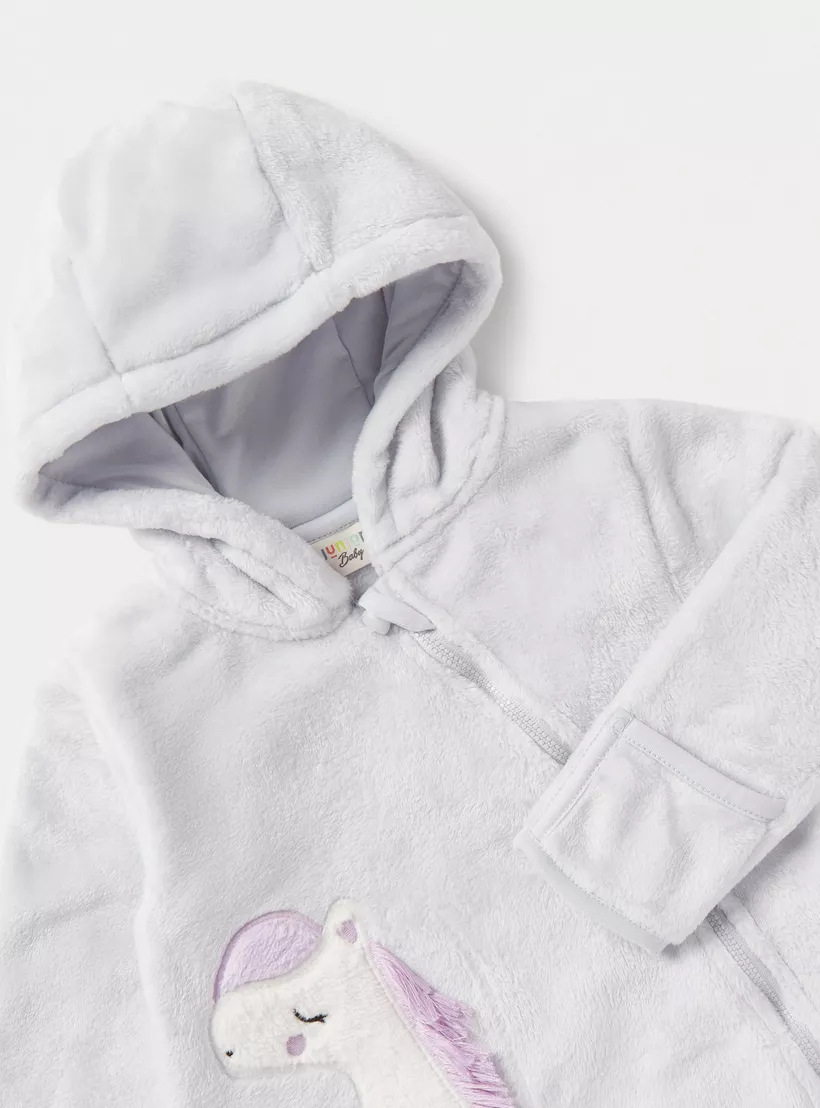 Juniors Unicorn Applique Romper with Hood and Zip Closure-2