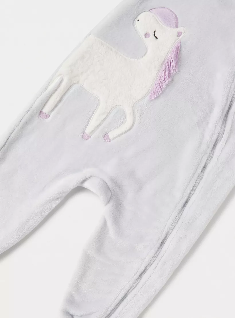 Juniors Unicorn Applique Romper with Hood and Zip Closure-3
