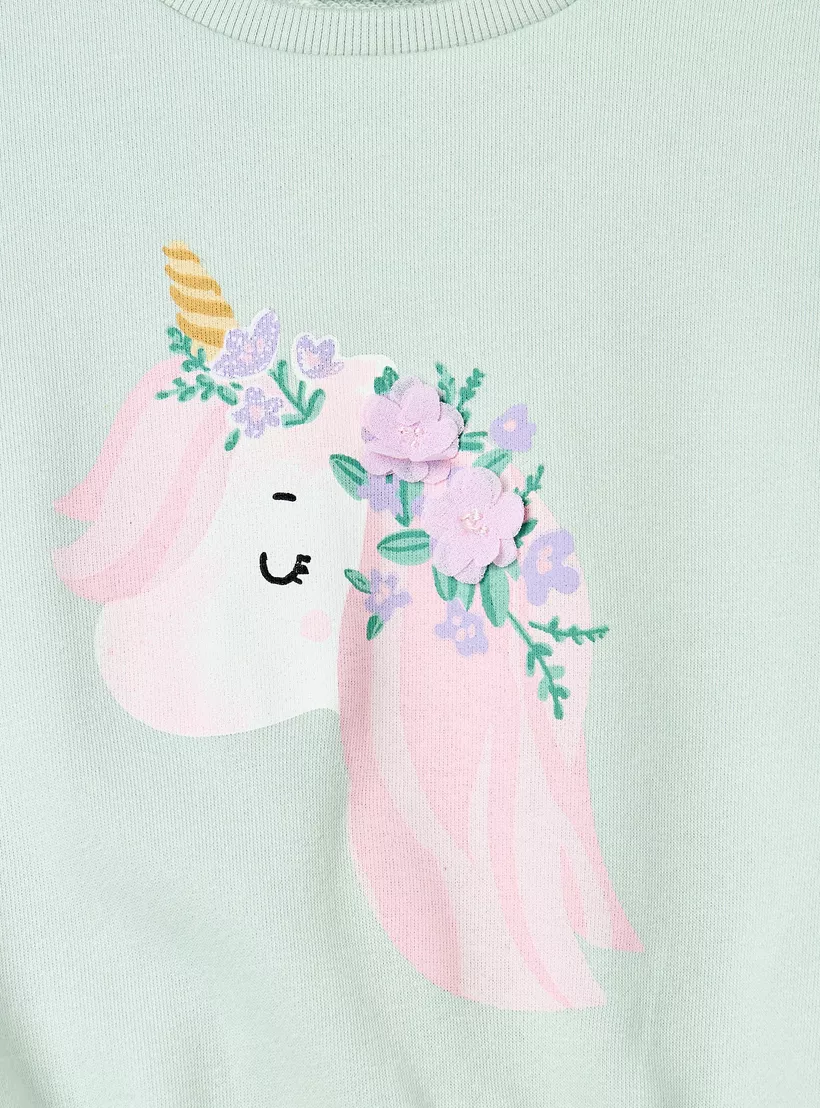 Juniors Unicorn Print Sweatshirt with Ruffle Detail and Long Sleeves-3