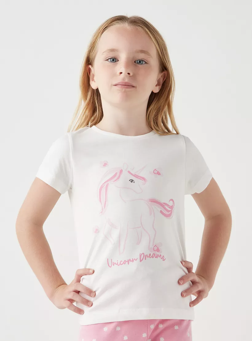 Juniors Unicorn Print T-shirts and Pyjamas - Set of 2-2