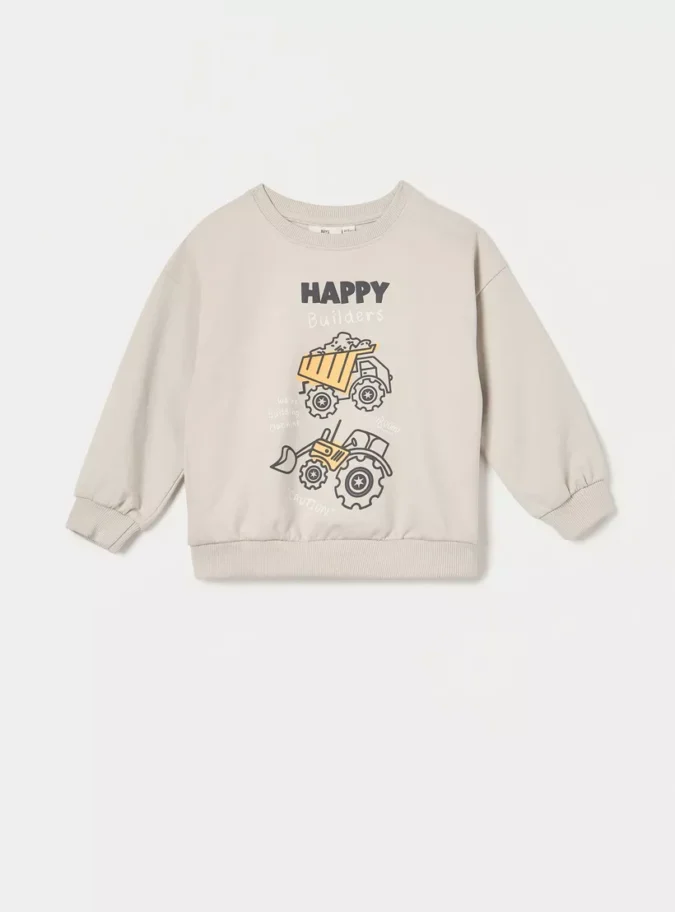 Juniors Vehicle Print Pullover with Crew Neck and Long Sleeves-1
