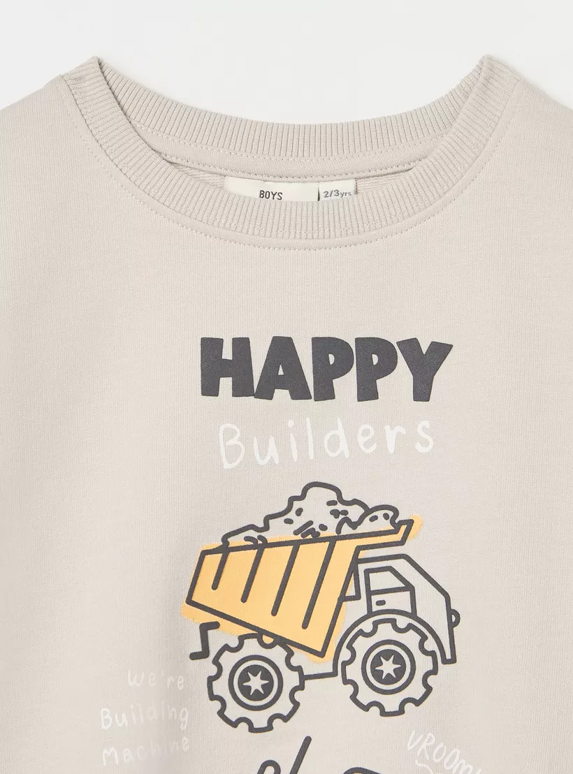 Juniors Vehicle Print Pullover with Crew Neck and Long Sleeves-3