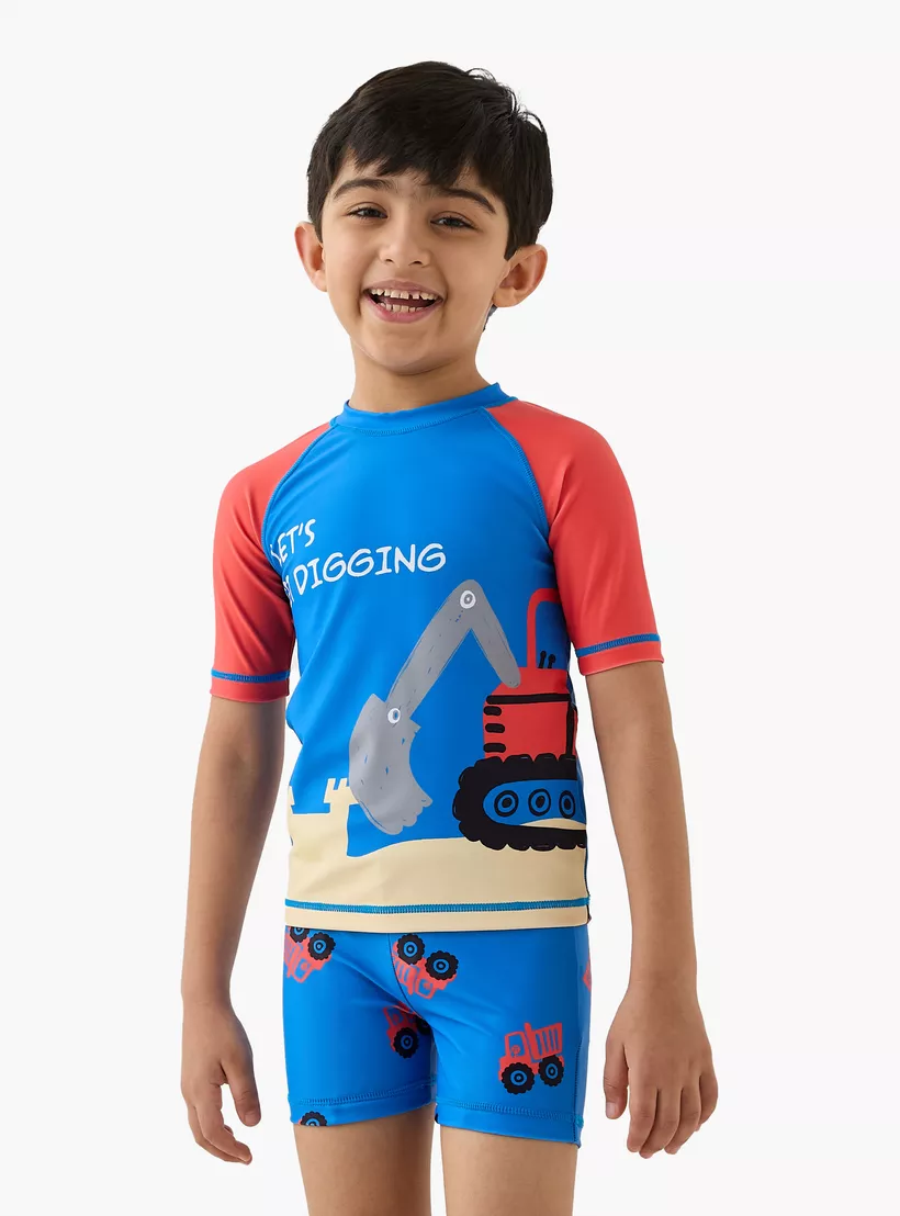Juniors Vehicle Print Swim T-shirt and Shorts Set-2