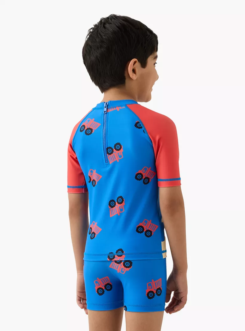 Juniors Vehicle Print Swim T-shirt and Shorts Set-4