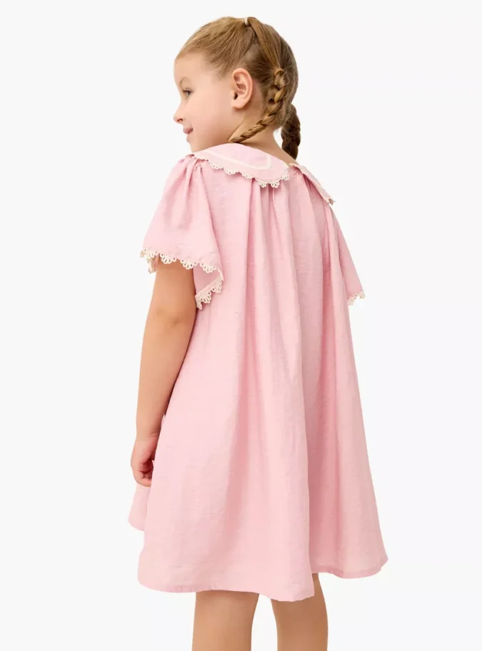 Lace Detail Peter Pan Collar Dress with Flutter Sleeves-3