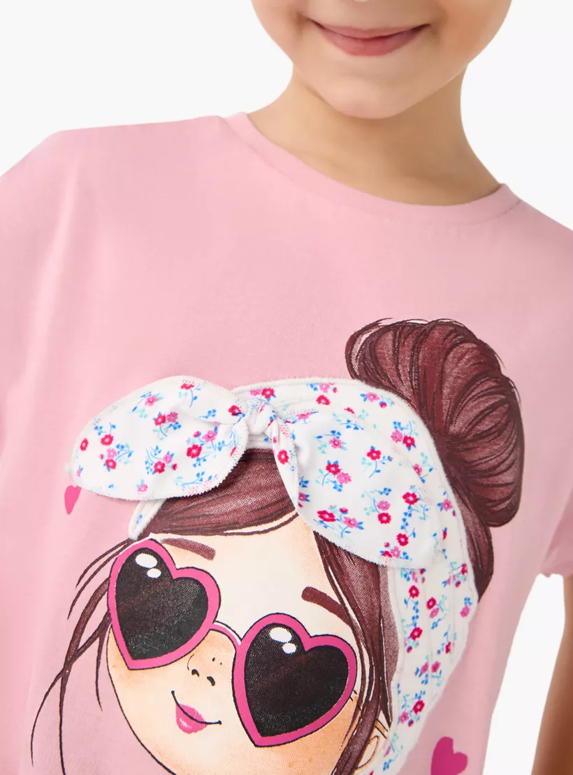Lee Cooper Graphic Print T-shirt with Ruched Sleeves-4