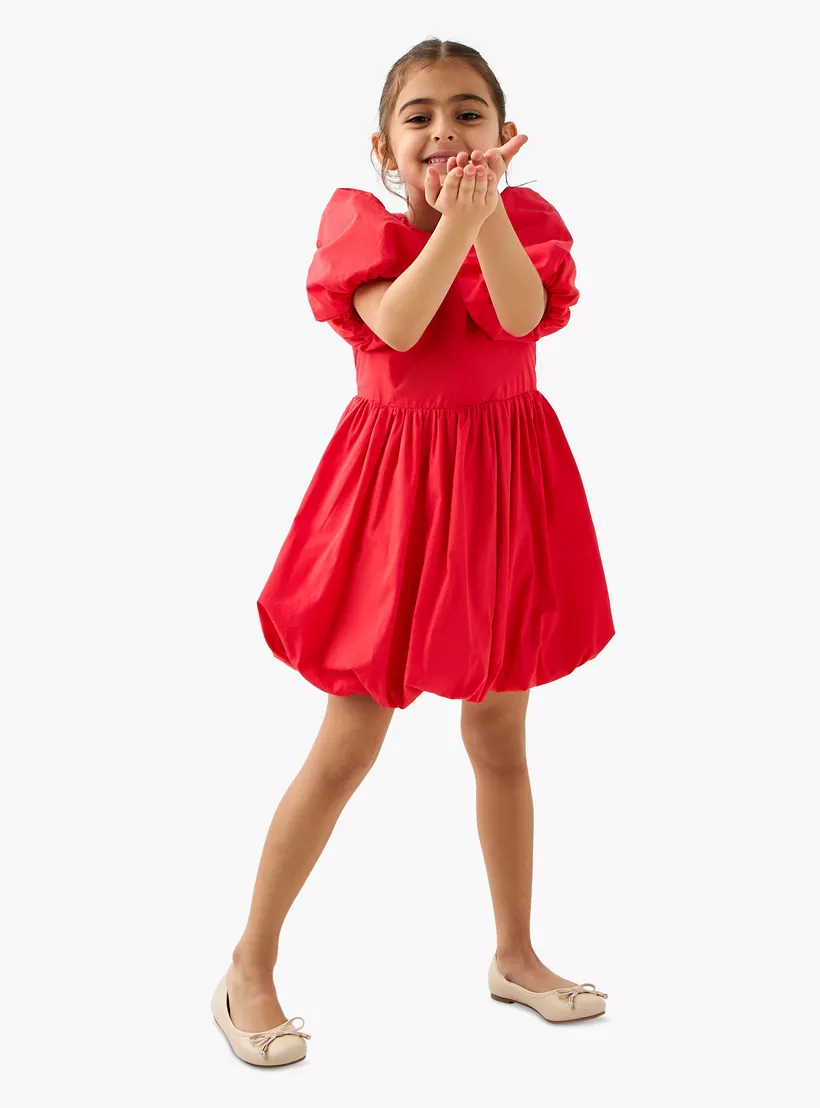 Lee Cooper Solid Balloon Dress with Short Sleeves-2