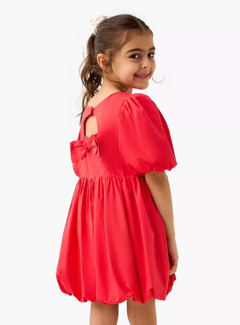 Lee Cooper Solid Balloon Dress with Short Sleeves-3