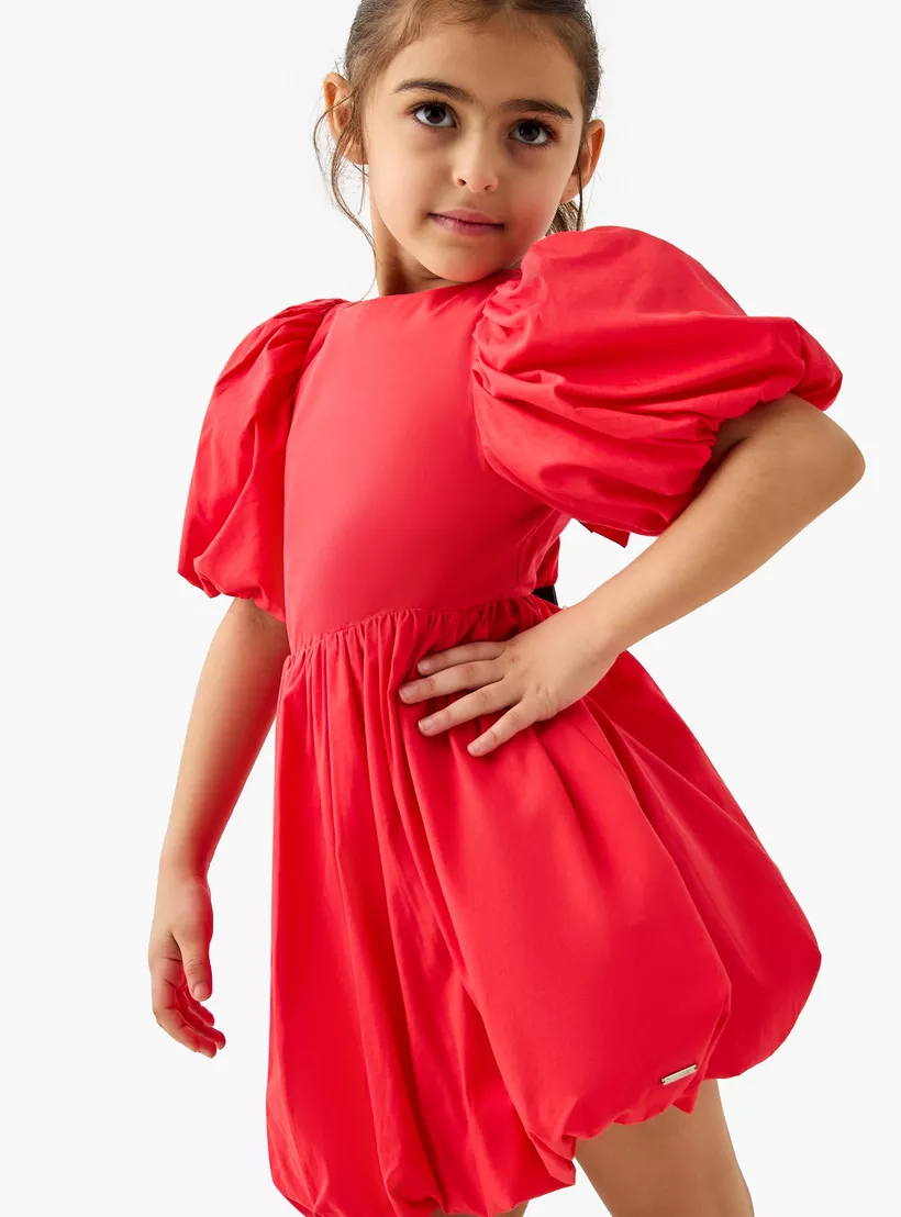 Lee Cooper Solid Balloon Dress with Short Sleeves-4