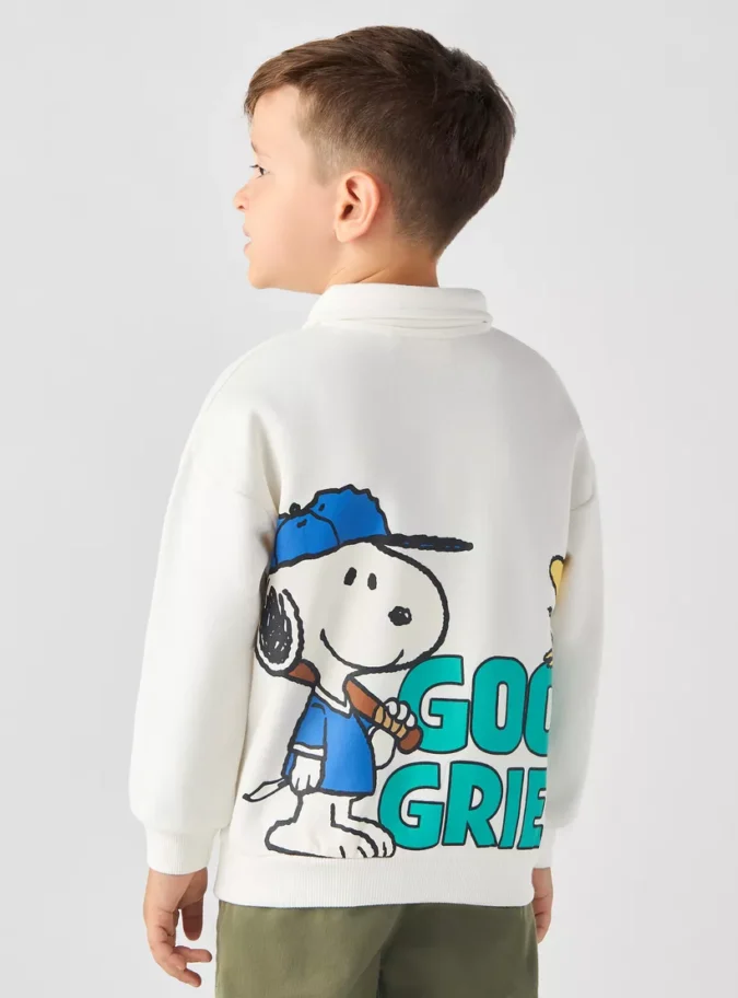 Peanut Print Collared Pullover with Long Sleeves-1
