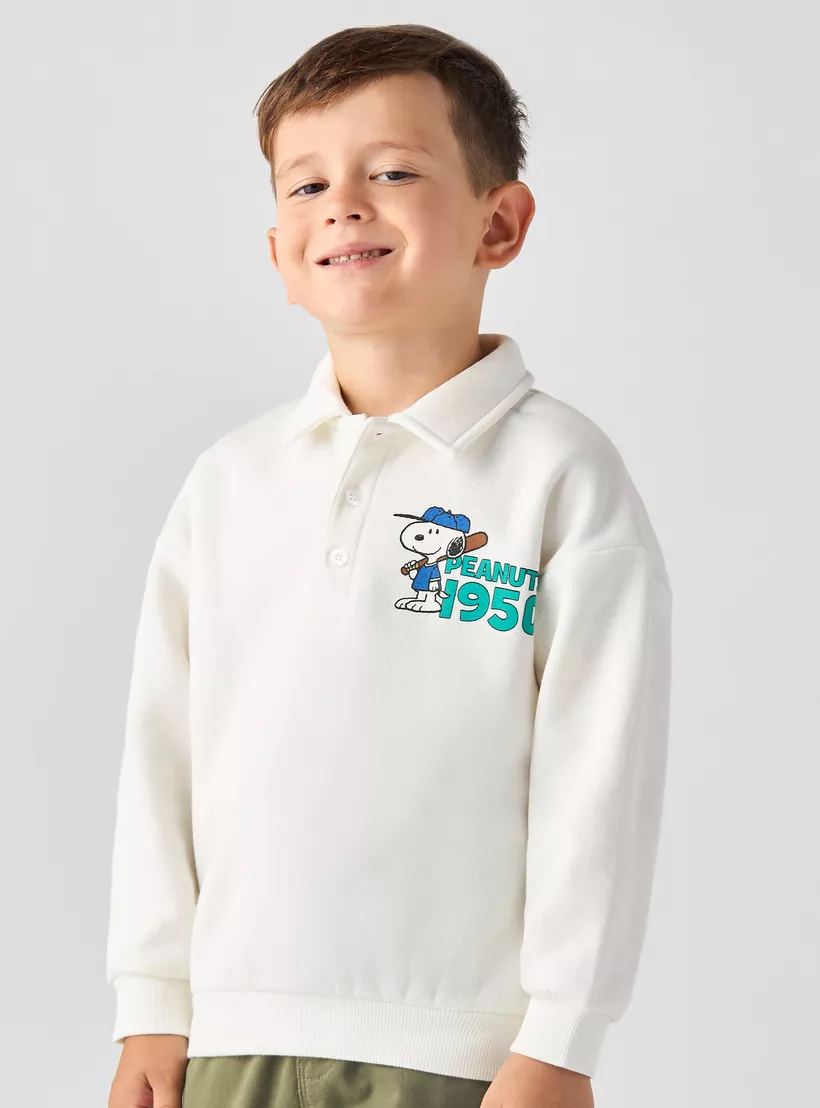 Peanut Print Collared Pullover with Long Sleeves-3