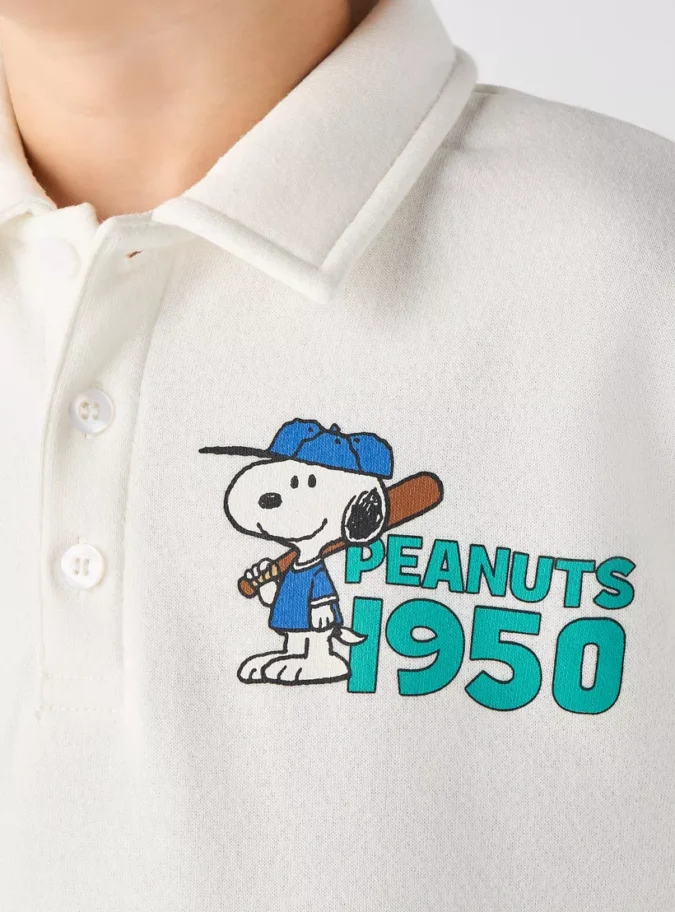 Peanut Print Collared Pullover with Long Sleeves-4