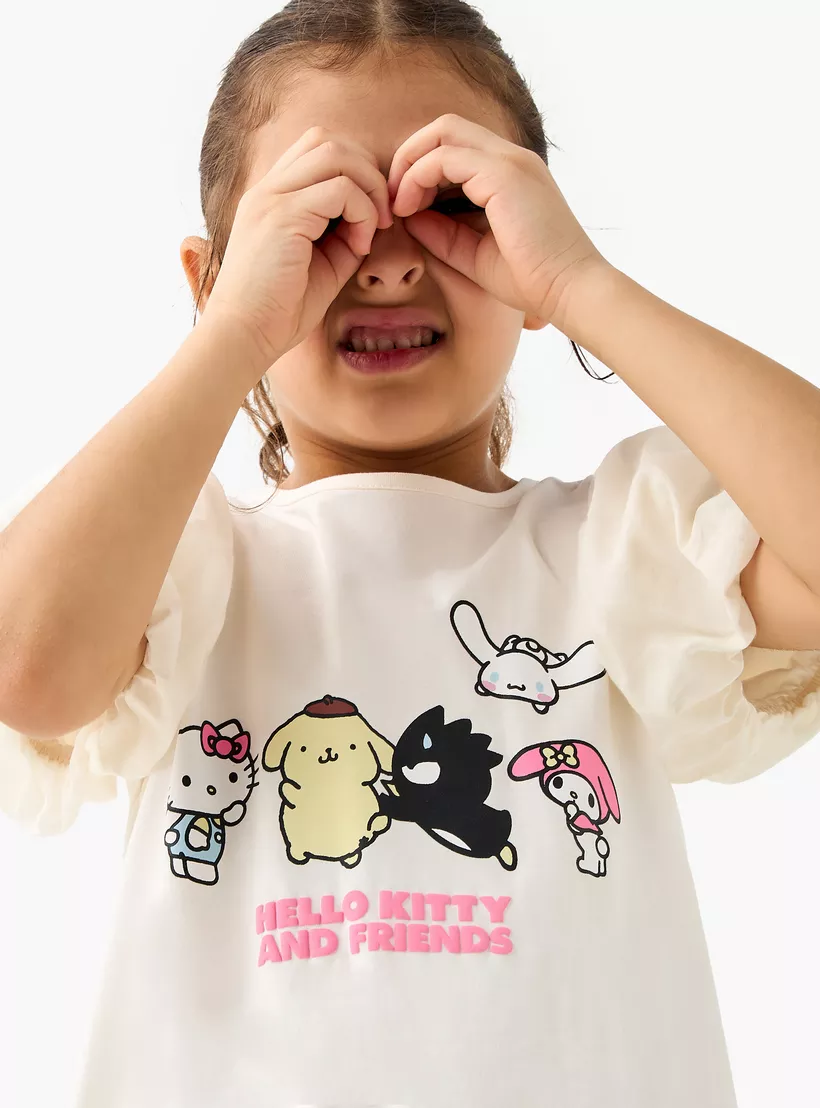 Sanrio Hello Kitty and Friends Print Dress with Short Sleeves-4