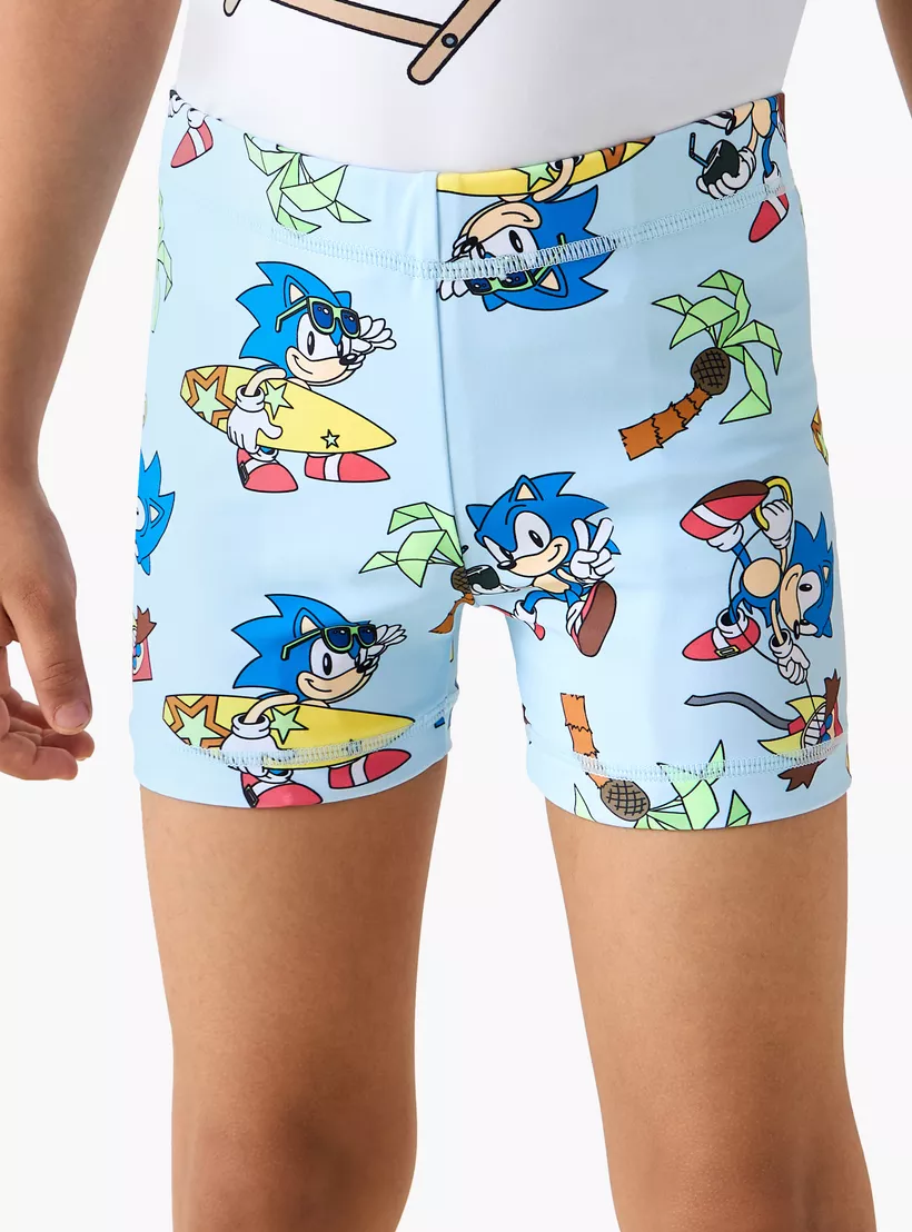 Sonic the Hedgehog Print Swim T-shirt and Shorts Set-3