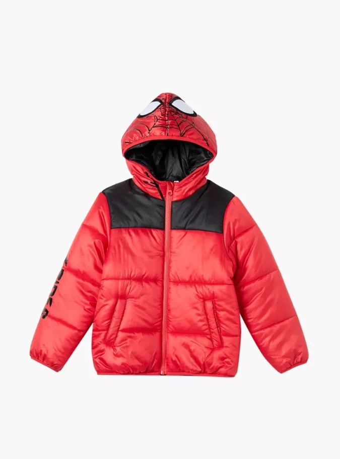 Spider-Man Print Hooded Heavy Jacket with Pockets-1