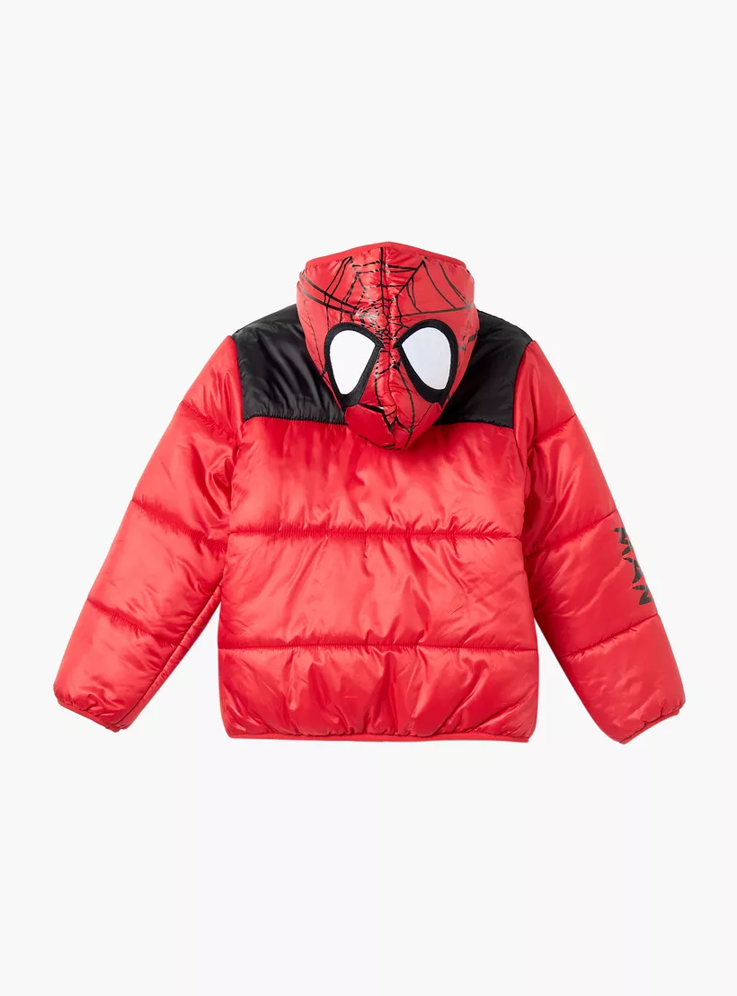 Spider-Man Print Hooded Heavy Jacket with Pockets-2