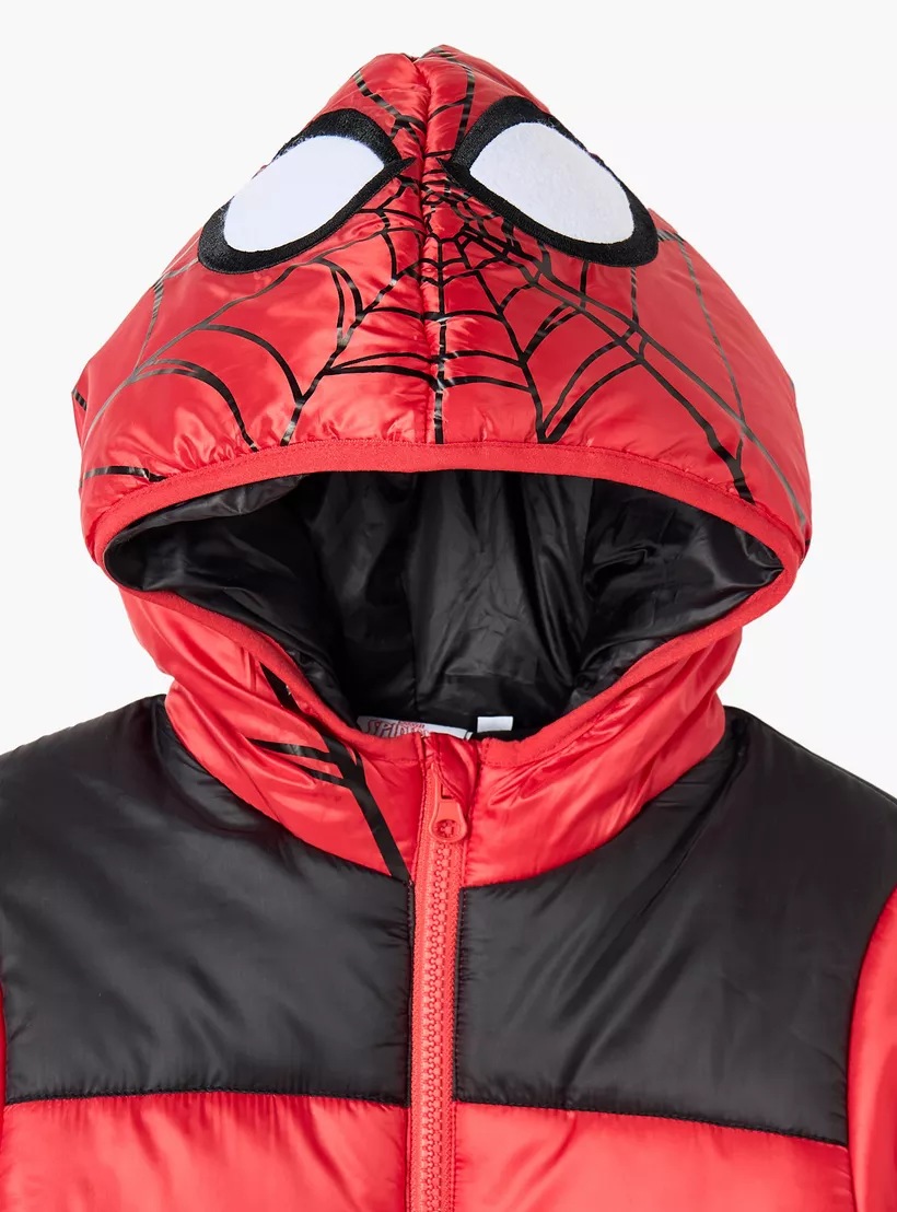 Spider-Man Print Hooded Heavy Jacket with Pockets-3