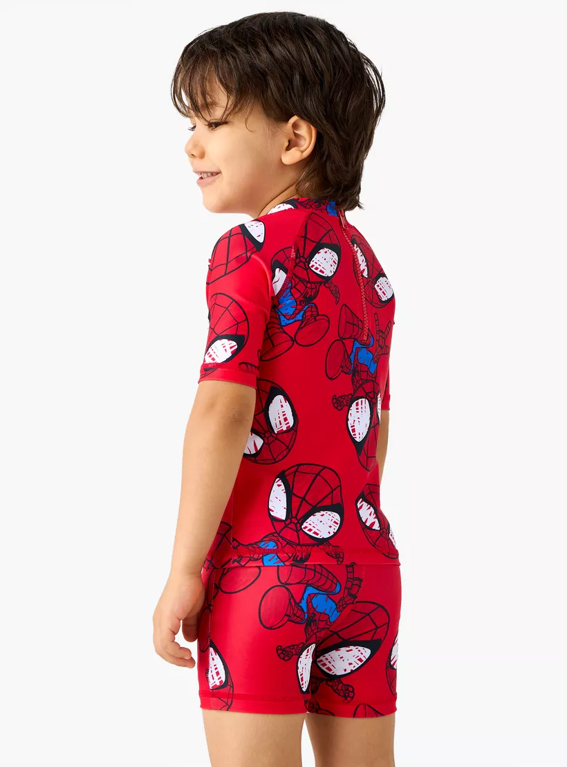 Spider-Man Print Swim T-shirt and Shorts Set-4