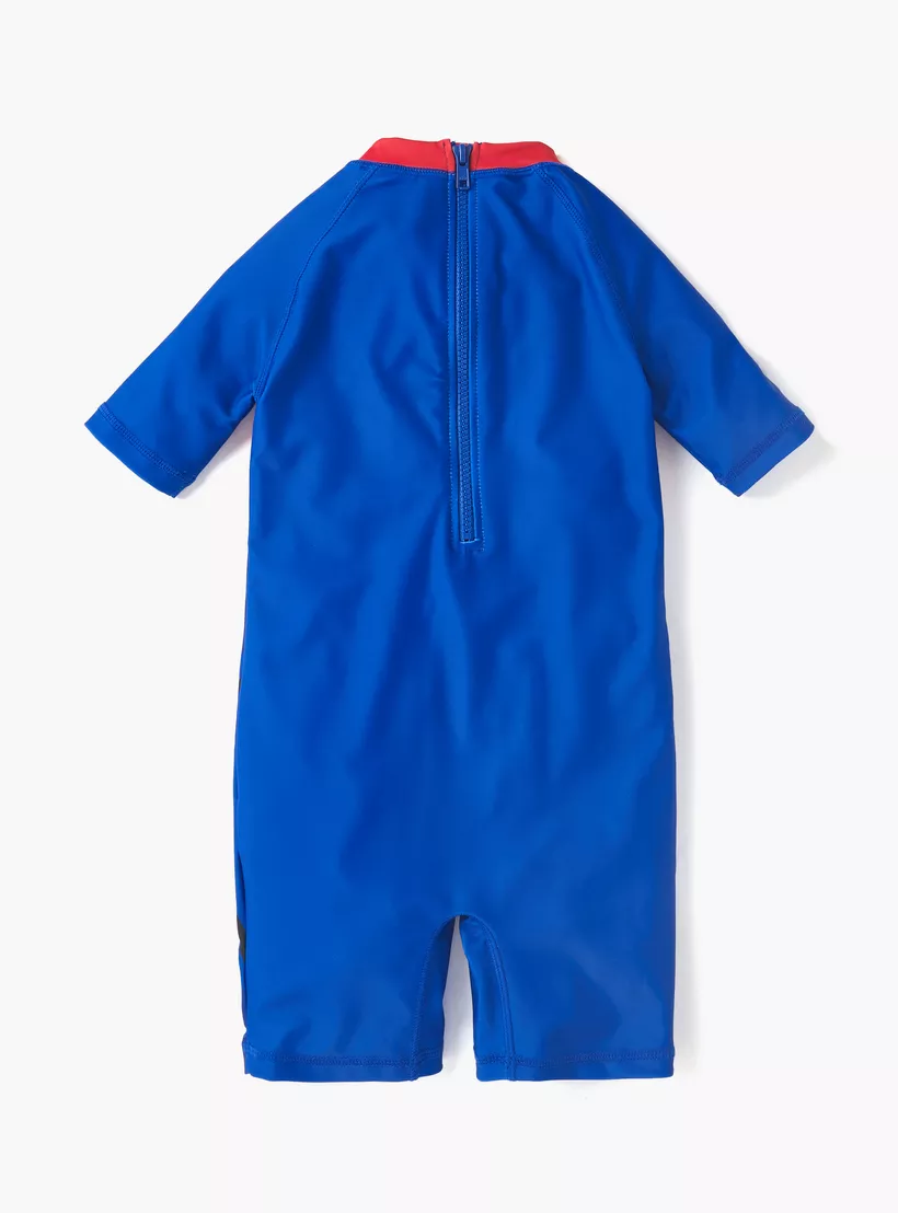 Spider-Man Print Swimsuit with Round Neck and Short Sleeves-2