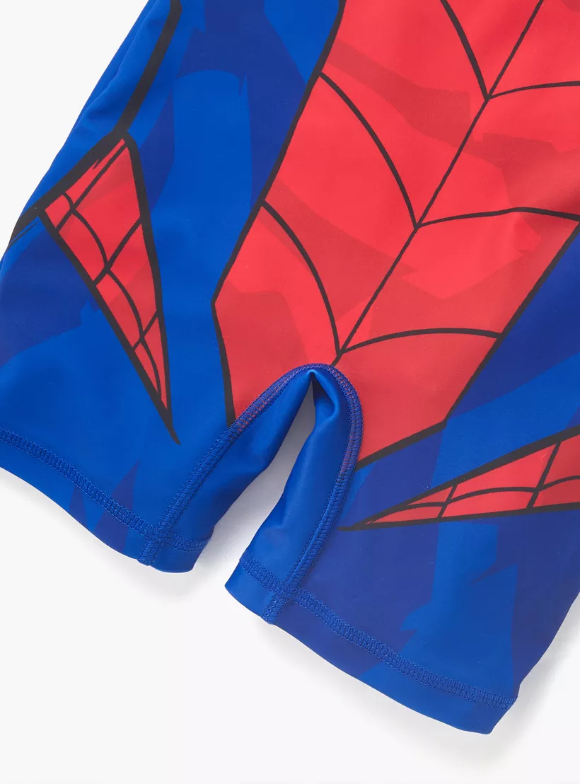 Spider-Man Print Swimsuit with Round Neck and Short Sleeves-4