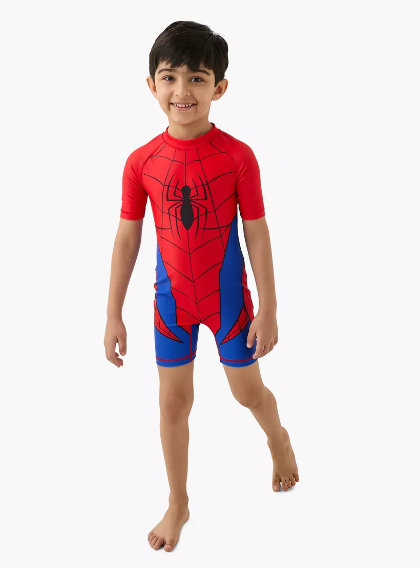Spider-Man Print Swimsuit with Zip Closure-2