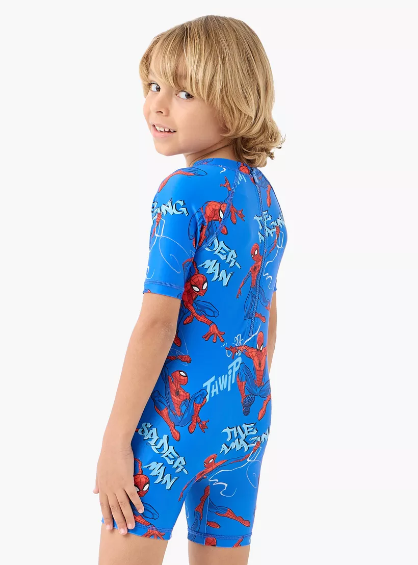 Spider-Man Print Swimsuit with Zip Closure -3
