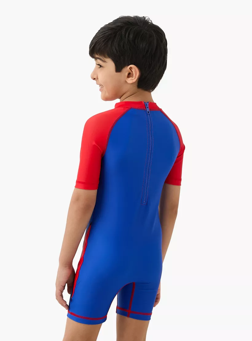Spider-Man Print Swimsuit with Zip Closure-3
