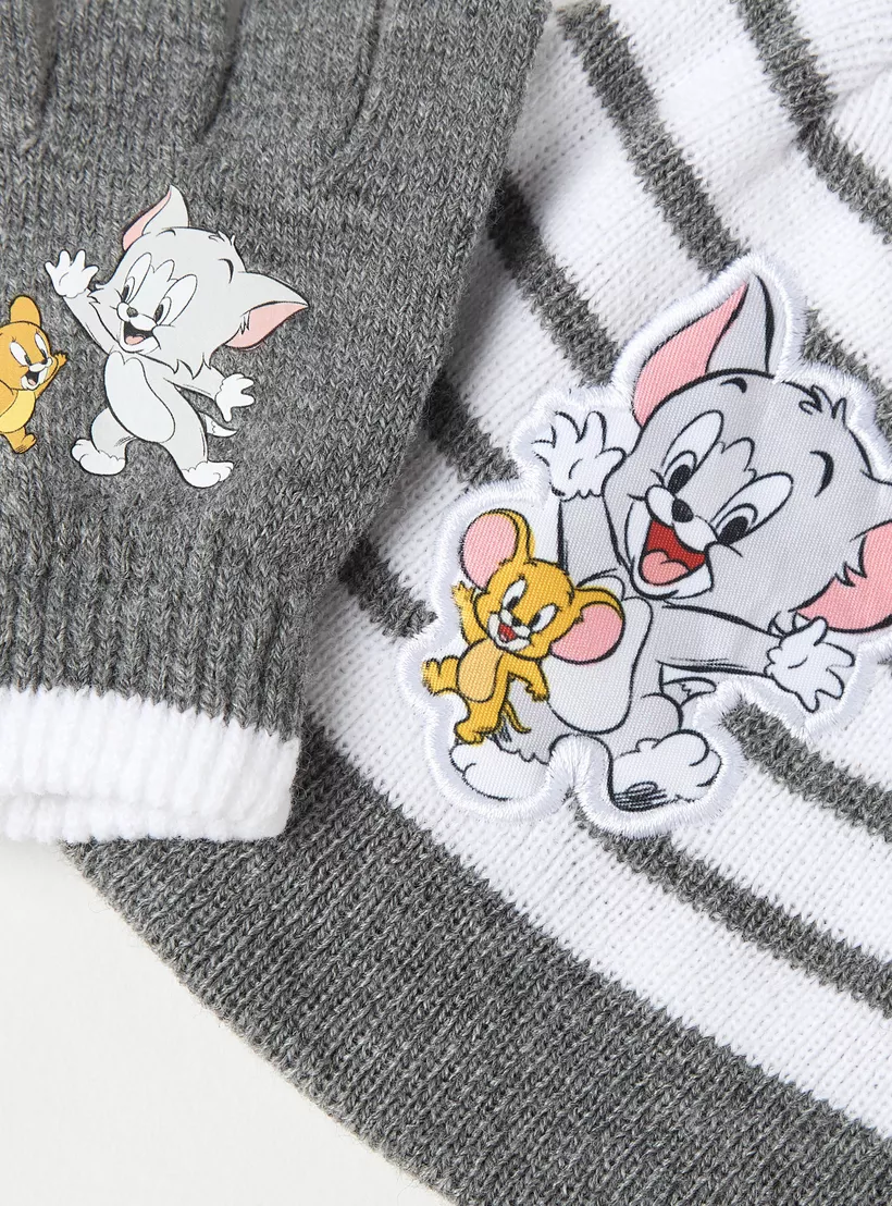 Tom and Jerry Print Beanie Cap with Gloves-4