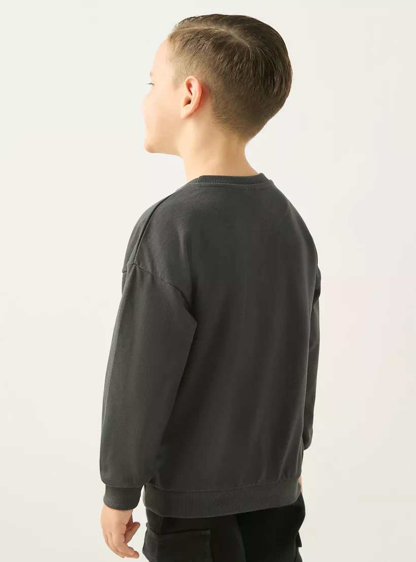 XYZ Slogan Embossed Sweatshirt with Long Sleeves-3