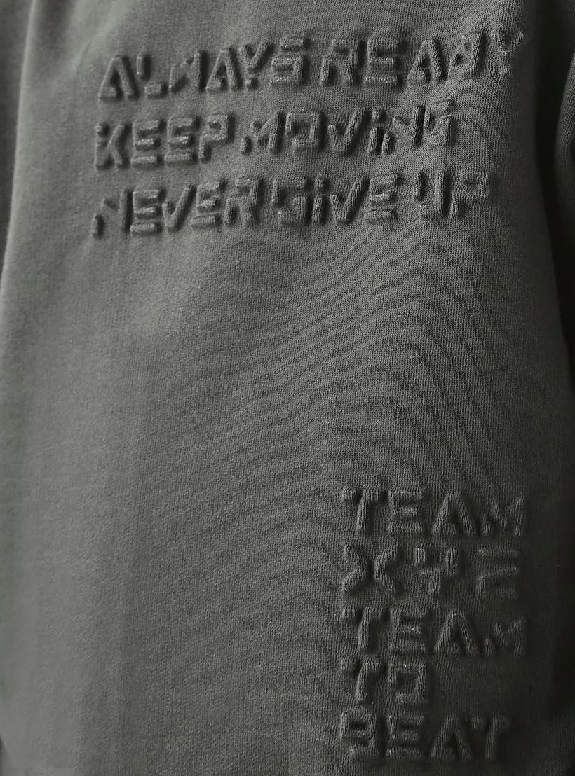 XYZ Slogan Embossed Sweatshirt with Long Sleeves-4