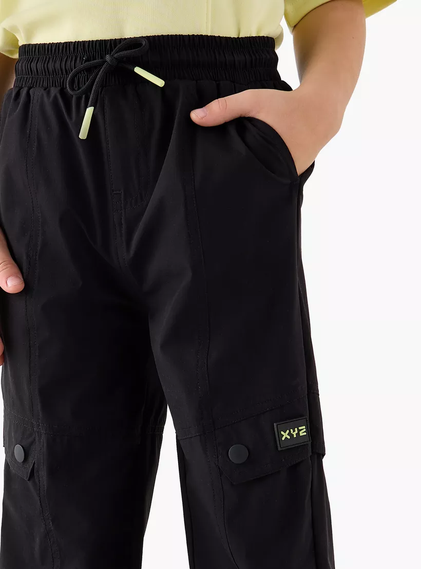 XYZ Solid Cargo Joggers with Drawstring Closure-4