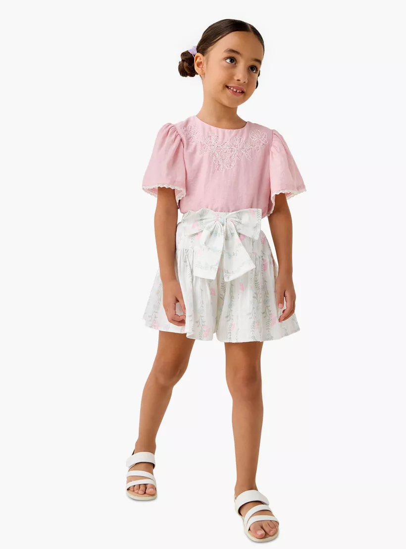 All-Over Floral Print Shorts with Bow Accent-2