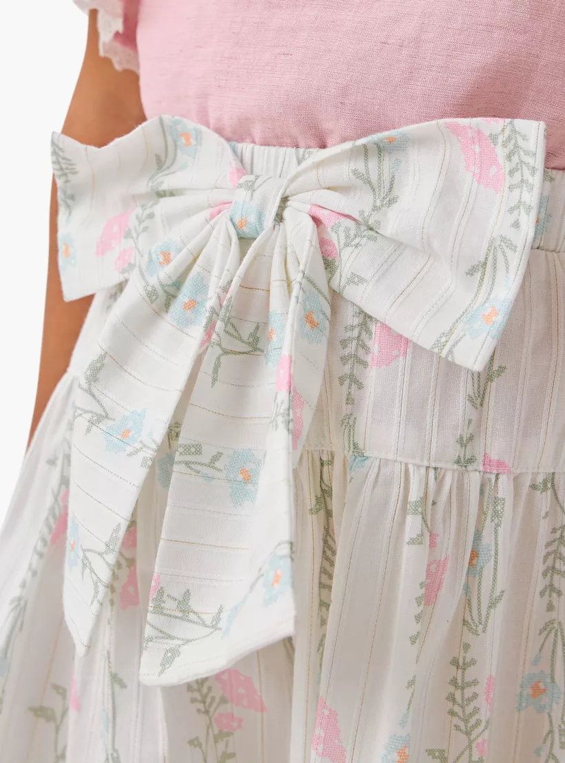 All-Over Floral Print Shorts with Bow Accent-4