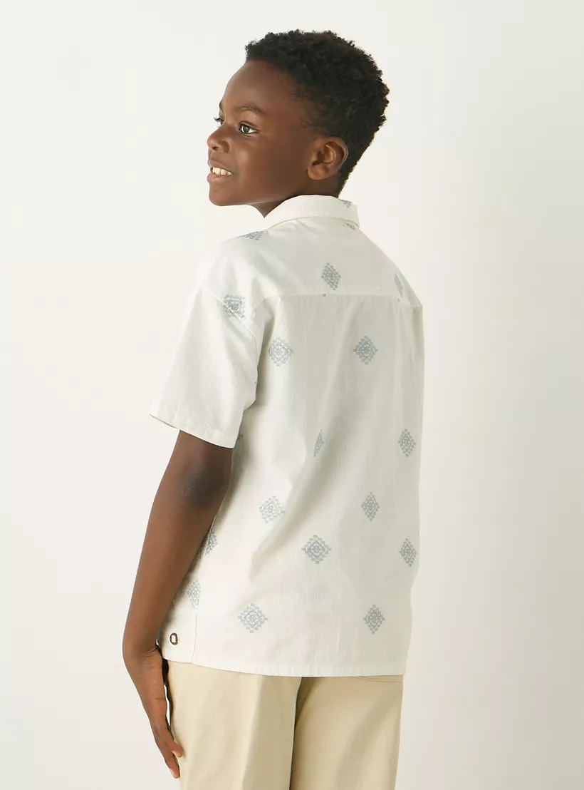 All-Over Print Cotton Camp Collar Shirt with Short Sleeves3