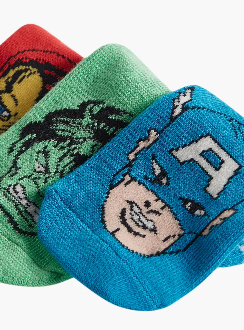 Avengers Print Ankle Length Socks - Set of 3-3