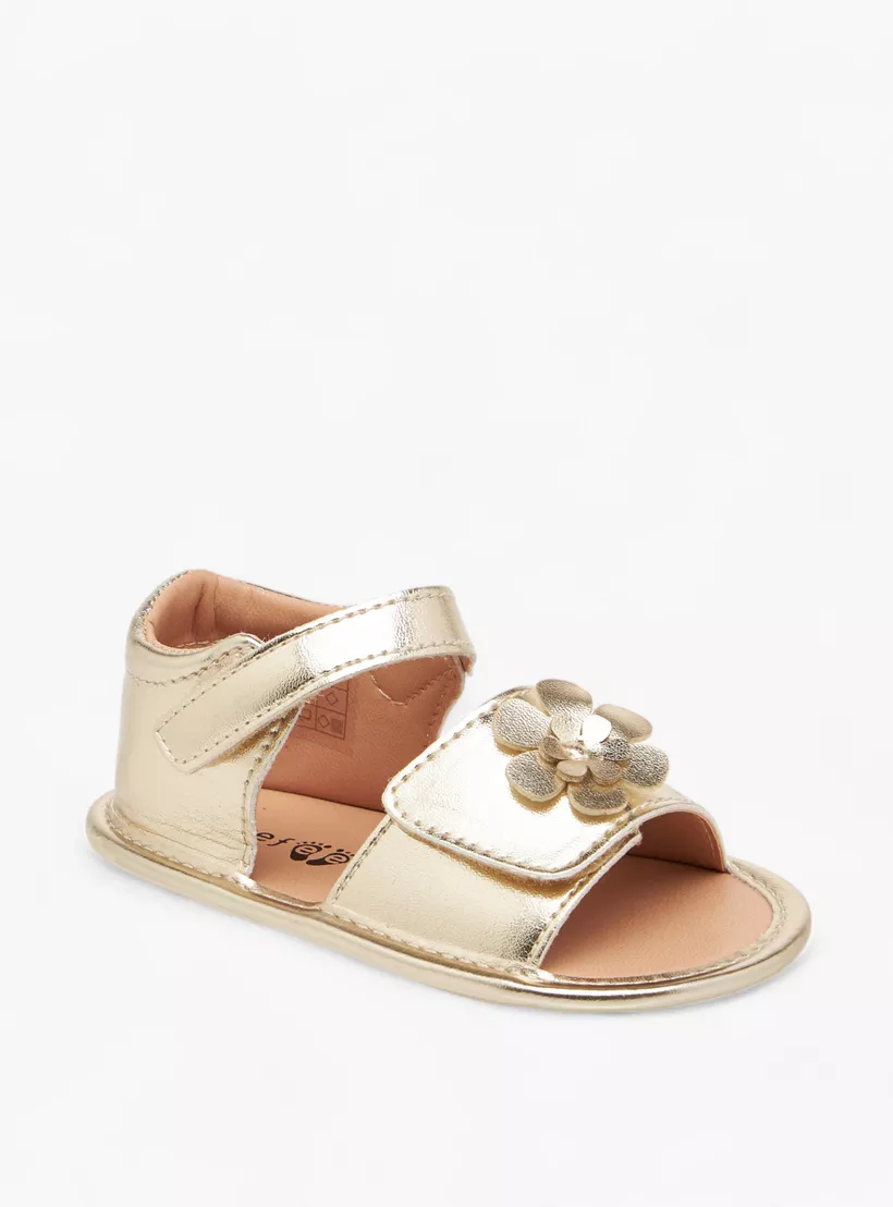 Barefeet Flower Applique Sandals with Hook and Loop Closure-2