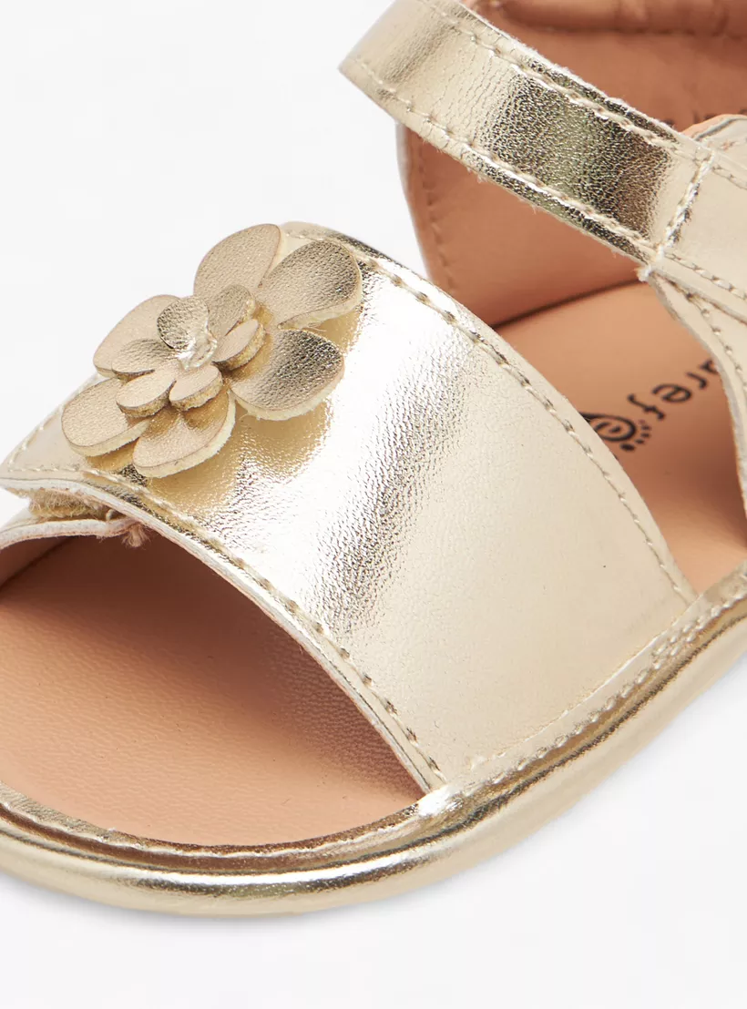 Barefeet Flower Applique Sandals with Hook and Loop Closure-3