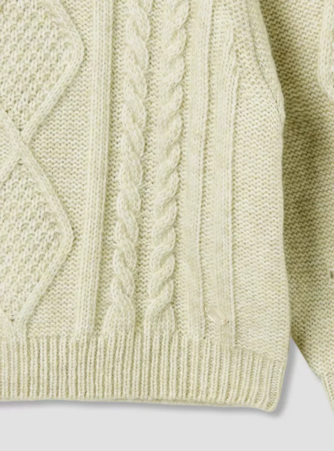 Cable Knit Textured Sweater with Scalloped Trim Collar and Long Sleeves-4