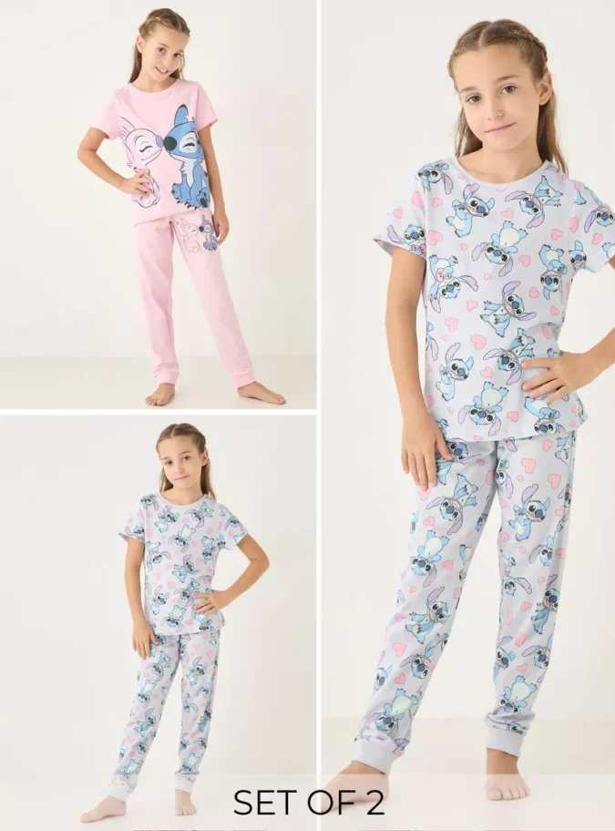 Disney Stich Print Short Sleeves T-shirt and Pyjamas - Set of 2-1