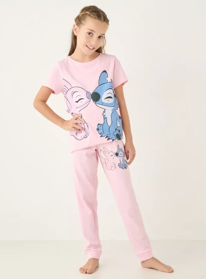 Disney Stich Print Short Sleeves T-shirt and Pyjamas - Set of 2-2
