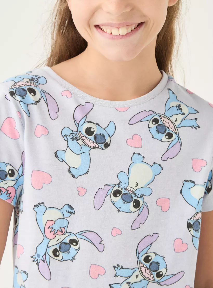 Disney Stich Print Short Sleeves T-shirt and Pyjamas - Set of 2-3