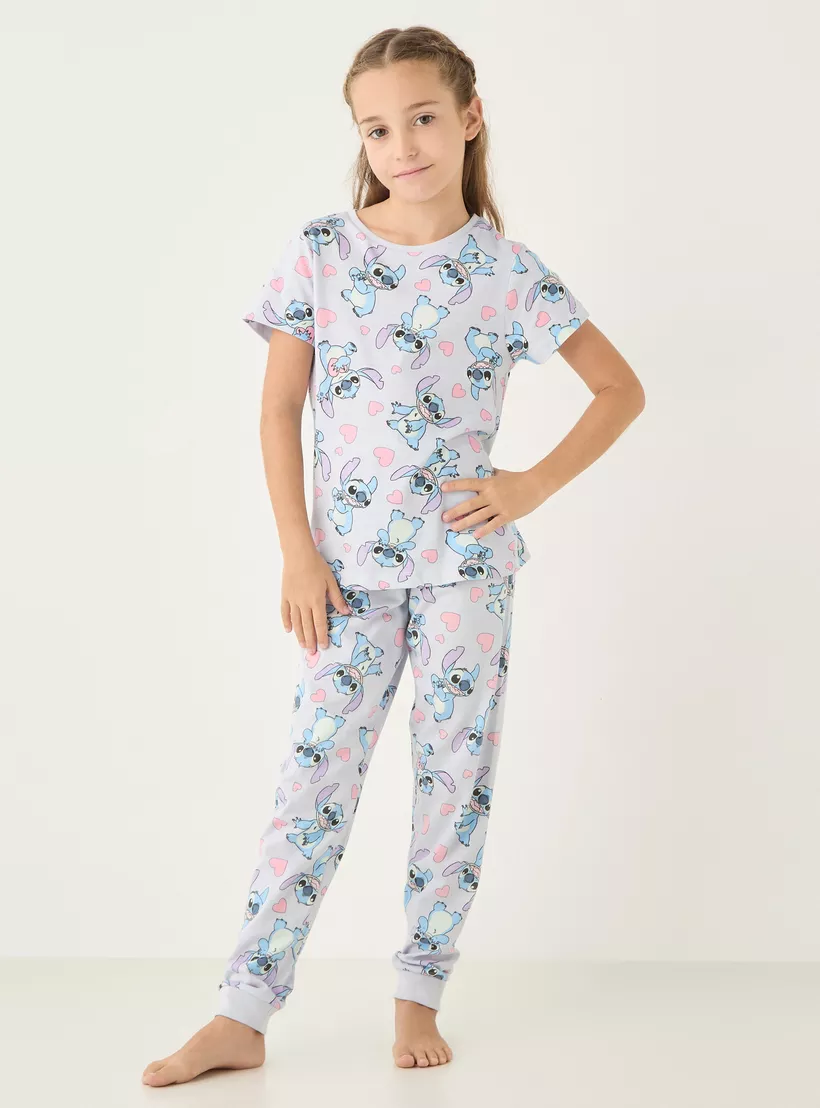 Disney Stich Print Short Sleeves T-shirt and Pyjamas - Set of 2-4