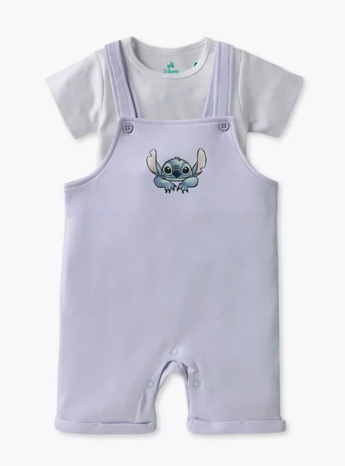 Disney Stitch Print Dungaree and T-shirt Set-1