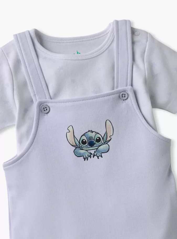 Disney Stitch Print Dungaree and T-shirt Set-4