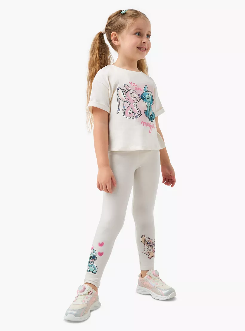 Disney Stitch and Angel Print Leggings with Elasticated Waistband-2