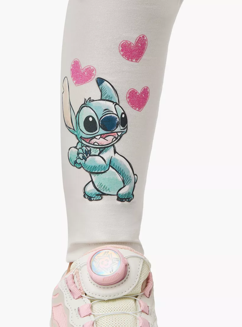 Disney Stitch and Angel Print Leggings with Elasticated Waistband-4